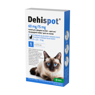 Dehispot 60 mg/15 mg roztok pro nakapání na kůži – spot-on pro středně velké kočky